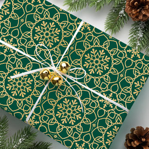 Papel De Regalo Elegantes Navidades Snowflake Faux Gold Green