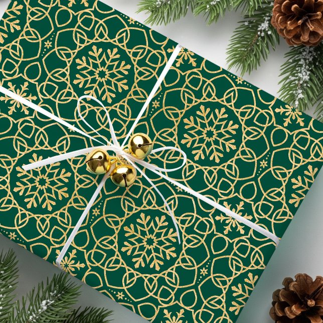 Papel De Regalo Elegantes Navidades Snowflake Faux Gold Green (Subido por el creador)