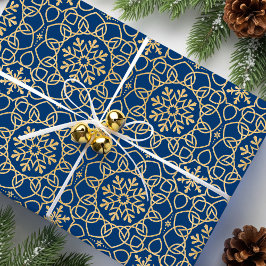 Papel De Regalo Elegantes Navidades Snowflake Faux Gold Navy