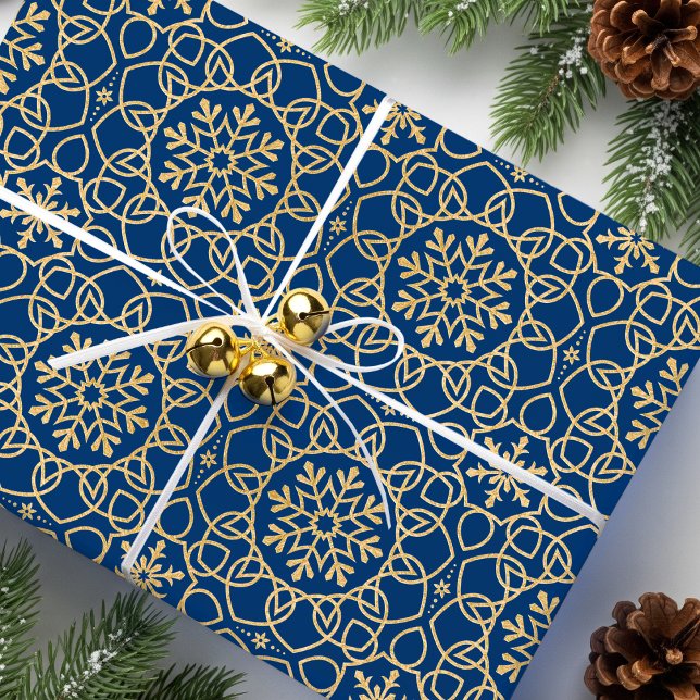 Papel De Regalo Elegantes Navidades Snowflake Faux Gold Navy (Subido por el creador)