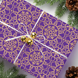 Papel De Regalo Elegantes Navidades Snowflake Faux Gold Purple