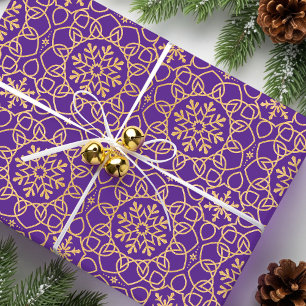 Papel De Regalo Elegantes Navidades Snowflake Faux Gold Purple