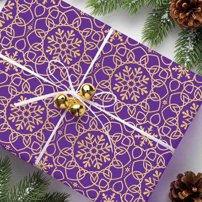 Papel De Regalo Elegantes Navidades Snowflake Faux Gold Purple (Subido por el creador)