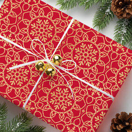 Papel De Regalo Elegantes Navidades Snowflake Faux Gold Red