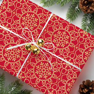 Papel De Regalo Elegantes Navidades Snowflake Faux Gold Red