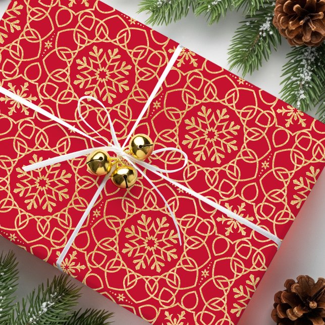 Papel De Regalo Elegantes Navidades Snowflake Faux Gold Red (Subido por el creador)