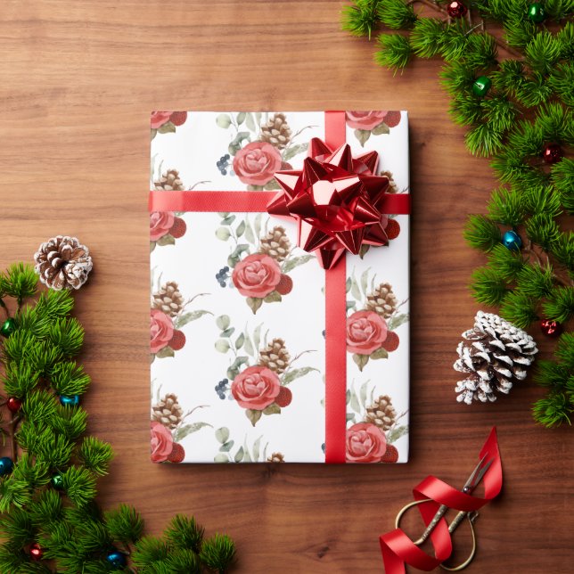 Papel De Regalo Elegantes Navidades Vegetación Floral (Regalo de vacaciones)