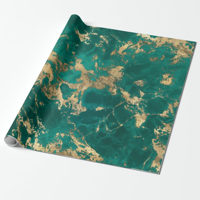Papel De Regalo Elegantes Navidades Verde azulados de Mármol Oro V (Desenrollado)