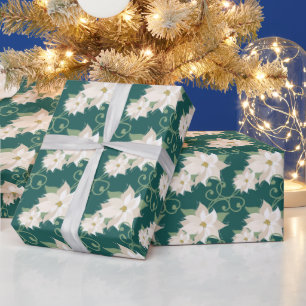 Papel De Regalo Elegantes Navidades Verde azulados de Poinsettia B