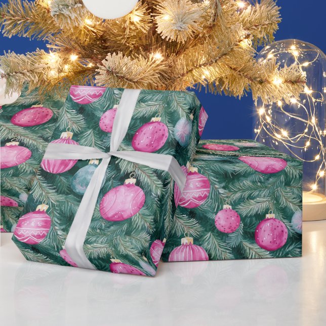 Papel De Regalo Elegantes Navidades verde azulados rosados (Vacaciones)