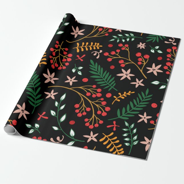 Papel De Regalo Elegantes Navidades verdes rojos Holly Berries Reg (Desenrollado)