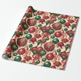Papel De Regalo Elegantes Navidades verdes rojos vintage Baubles B