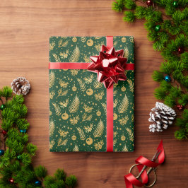 Papel De Regalo Elegantes Navidades verdes y dorados envueltos