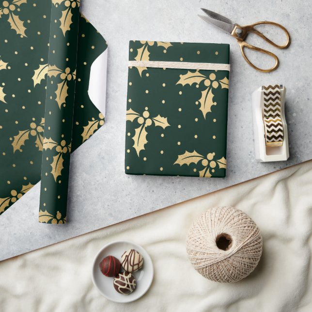 Papel De Regalo Elegantes Navidades verdes y Relieves metalizados  (Artesanía)