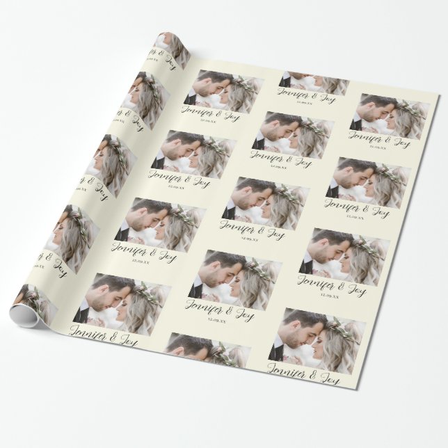 Papel De Regalo Elegantes nombres de novias y novias y Boda de fot (Desenrollado)