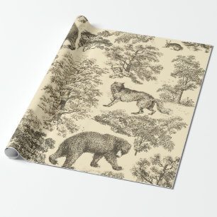 Papel De Regalo Elegantes Osos Vintage Toile Beige Seamless