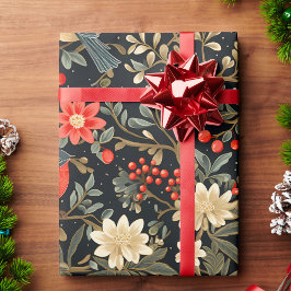 Papel De Regalo Elegantes pájaros festivos y Navidades florales