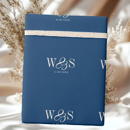 Papel De Regalo Elegantes parejas de bodas iniciales azul marino