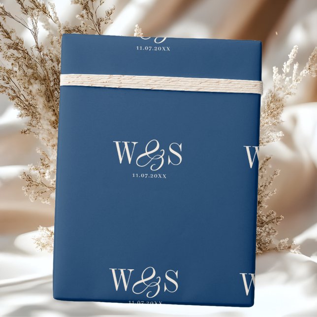 Papel De Regalo Elegantes parejas de bodas iniciales azul marino (Subido por el creador)