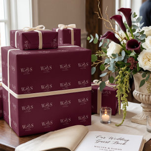 Papel De Regalo Elegantes parejas de novios iniciales de color bur