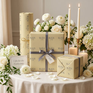 Papel De Regalo Elegantes parejas de novios iniciales en amarillo