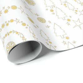 Papel De Regalo Elegantes Patrones de navidad dorados blancos