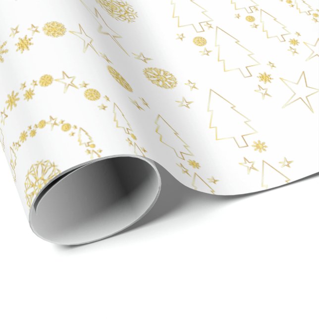 Papel De Regalo Elegantes Patrones de navidad dorados blancos (Esquina del rollo)