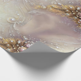 Papel De Regalo Elegantes plumas de oro, cuentas y perlas de plata