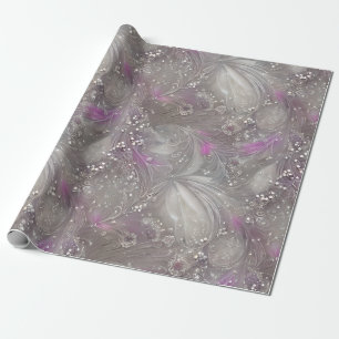 Papel De Regalo Elegantes plumas de perla gris morada