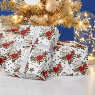 Papel De Regalo Elegantes poinsettias navideñas