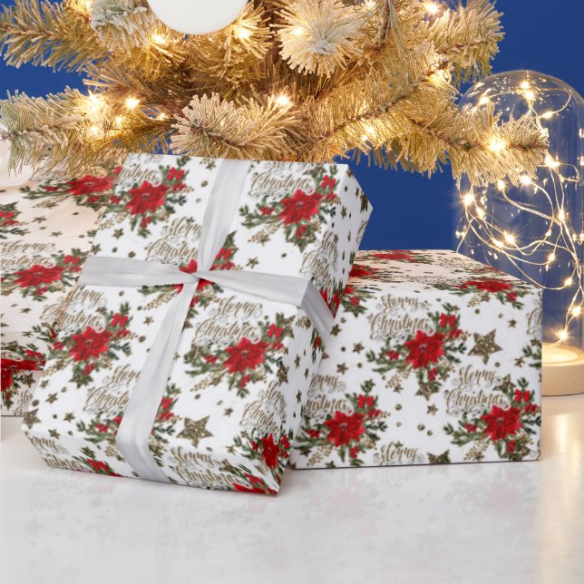 Papel De Regalo Elegantes poinsettias navideñas (Vacaciones)