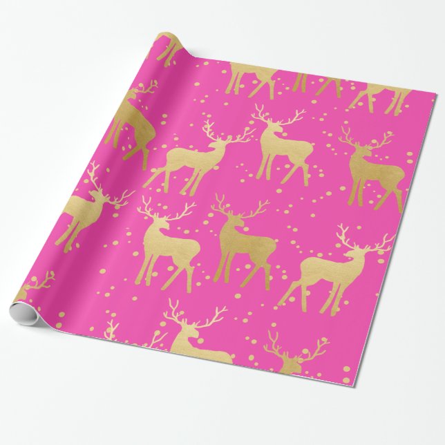 Papel De Regalo Elegantes puntos de polka rosada de reno antler do (Desenrollado)