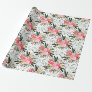 Papel De Regalo Elegantes Purpurinas blancos florales y dorados