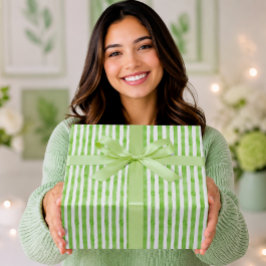 Papel De Regalo Elegantes rayas de acuarela en verde salvia