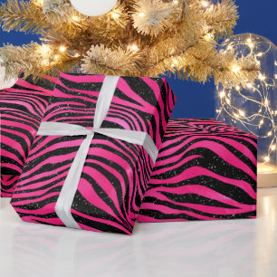 Papel De Regalo Elegantes rayas de tigre de brillo rosa caliente y