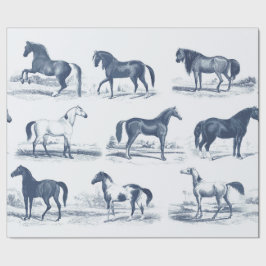Papel De Regalo Elegantes razas de caballos de tela azul vintage