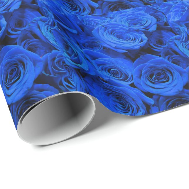 Papel De Regalo Elegantes rosas azules flores azules florales azul (Esquina del rollo)