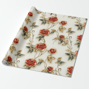 Papel De Regalo Elegantes Rosas de la época dorada roja