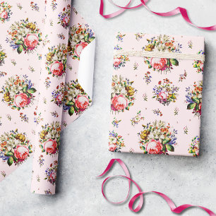 Papel De Regalo Elegantes Rosas de la Vintage Patrón floral en ros