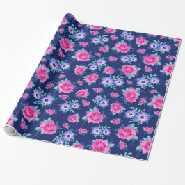Papel De Regalo Elegantes Rosas Floral Pink Púrpura Azul Patrón