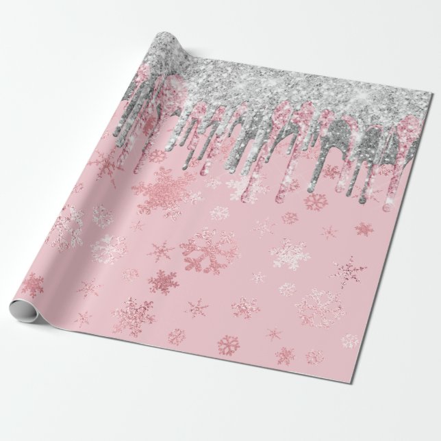 Papel De Regalo Elegantes Rosas Navidades de plata dorada copos de (Desenrollado)