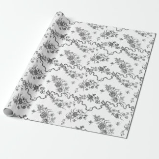 Papel De Regalo Elegantes Rosas negras grabadas de época y cintas