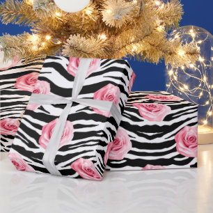 Papel De Regalo Elegantes rosas rosadas chic y rayas de zeba de Sh