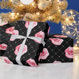 Papel De Regalo Elegantes rosas rosadas y diamantes shabby chic