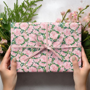 Papel De Regalo Elegantes rosas rosadas y Monstera deja flores