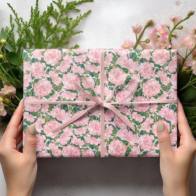Papel De Regalo Elegantes rosas rosadas y Monstera deja flores (Subido por el creador)