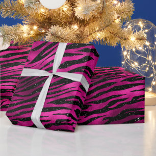 Papel De Regalo Elegantes tigres Purpurinas rosados y negros