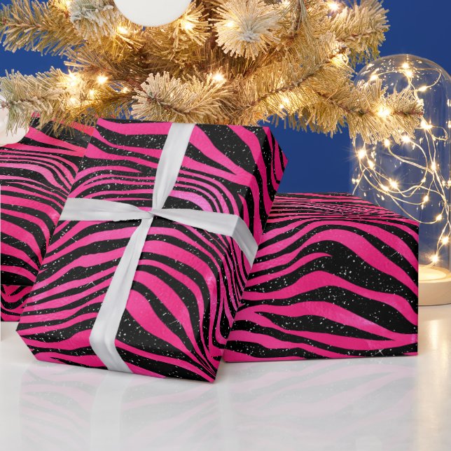 Papel De Regalo Elegantes tigres Purpurinas rosados y negros (Vacaciones)