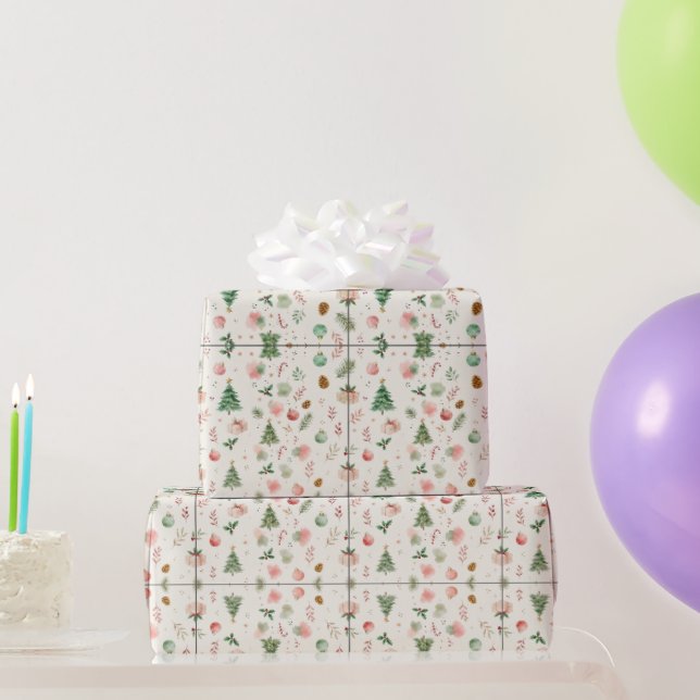 Papel De Regalo Elementos navideños de acuarela acogedores sin fis (Regalos de fiesta)