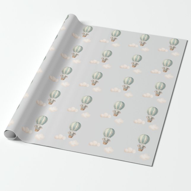 Papel De Regalo Elephant Air Balloon Baby Shower (Desenrollado)